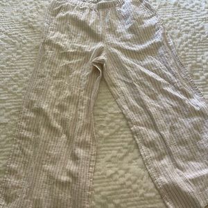 Eileen fisher linen pull on white and tan stripped crop pant size medium